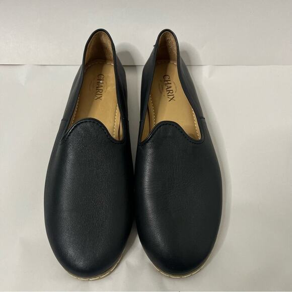 Black Flats Slip-On Shoes with Smooth Leather and Rounded Toe - Picture 2 of 10